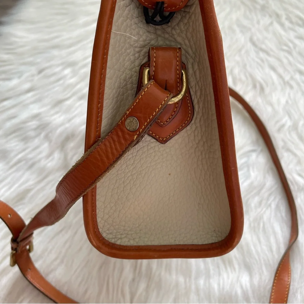 Dooney & Bourke Cream and Tan Pebbled Leather Satchel with Shoulder Strap